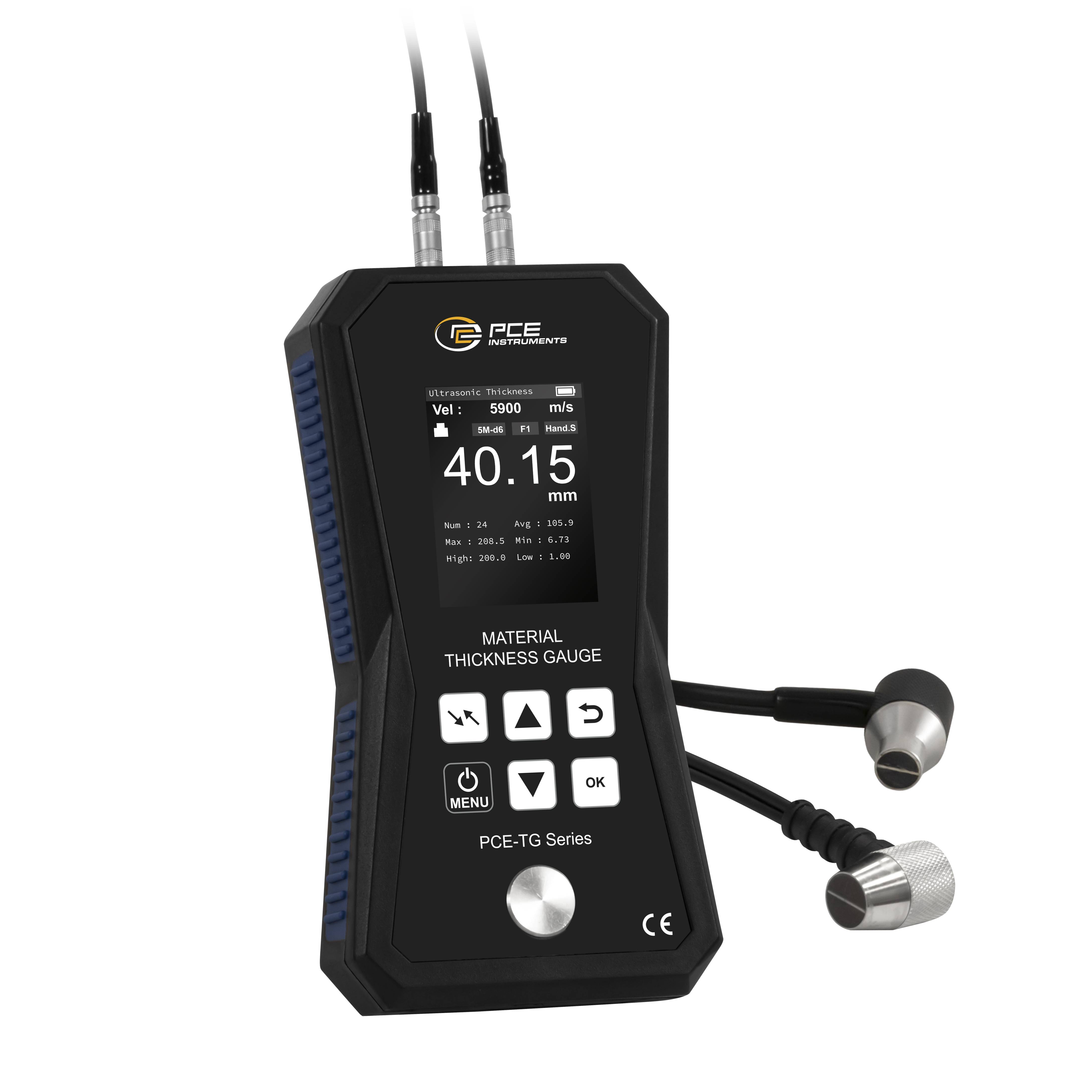 PCE Instruments Materialdickenmessgerät PCE-TG 150A |1 ... 300 mm |Sensor 5 MHz Ø6mm |5 MHz Ø10mm |Grenzwertalarm |IP52