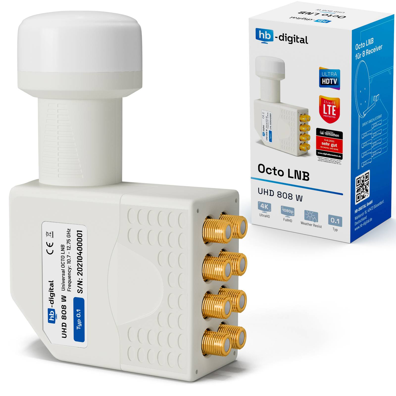 hb-digital LNB Octo UHD 808 W für 8 Teilnehmer extrem Witterungsbeständig