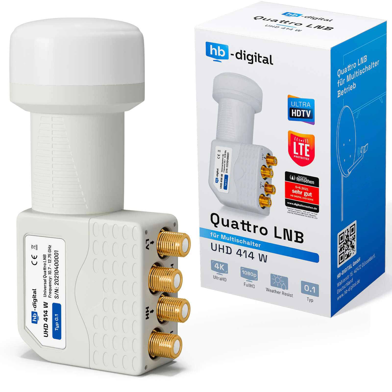 hb-digital LNB Quattro UHD 414 W für Multischalter wasserdicht