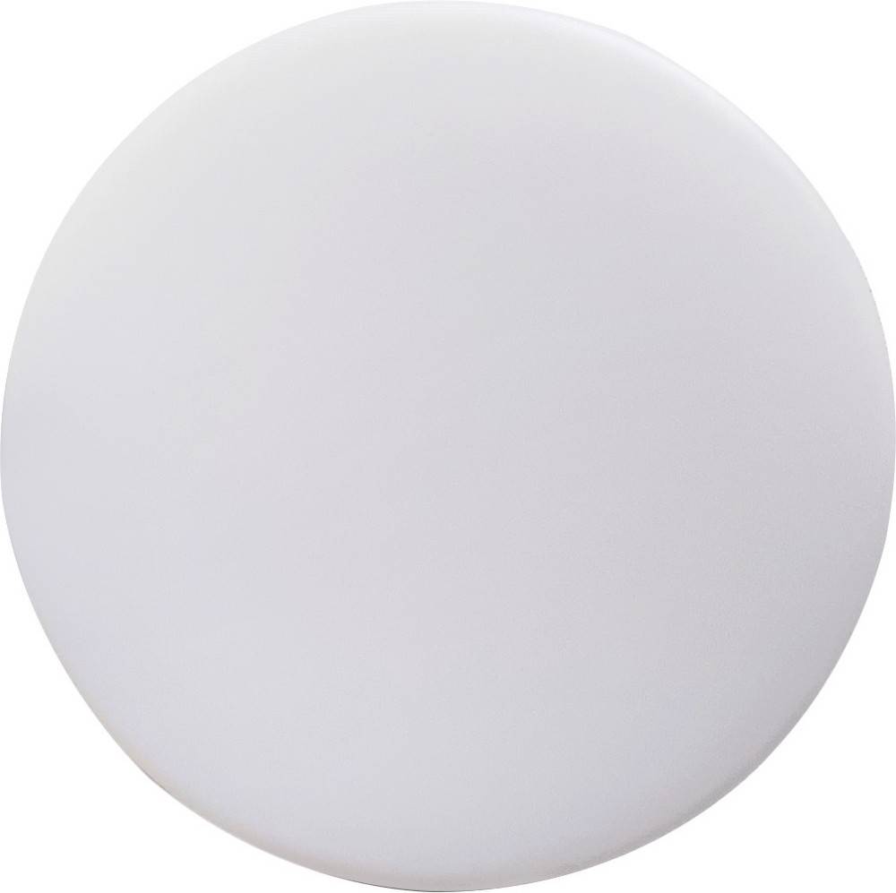 Ein rundes, flaches, weißes Objekt vor einem schlichten Hintergrund.