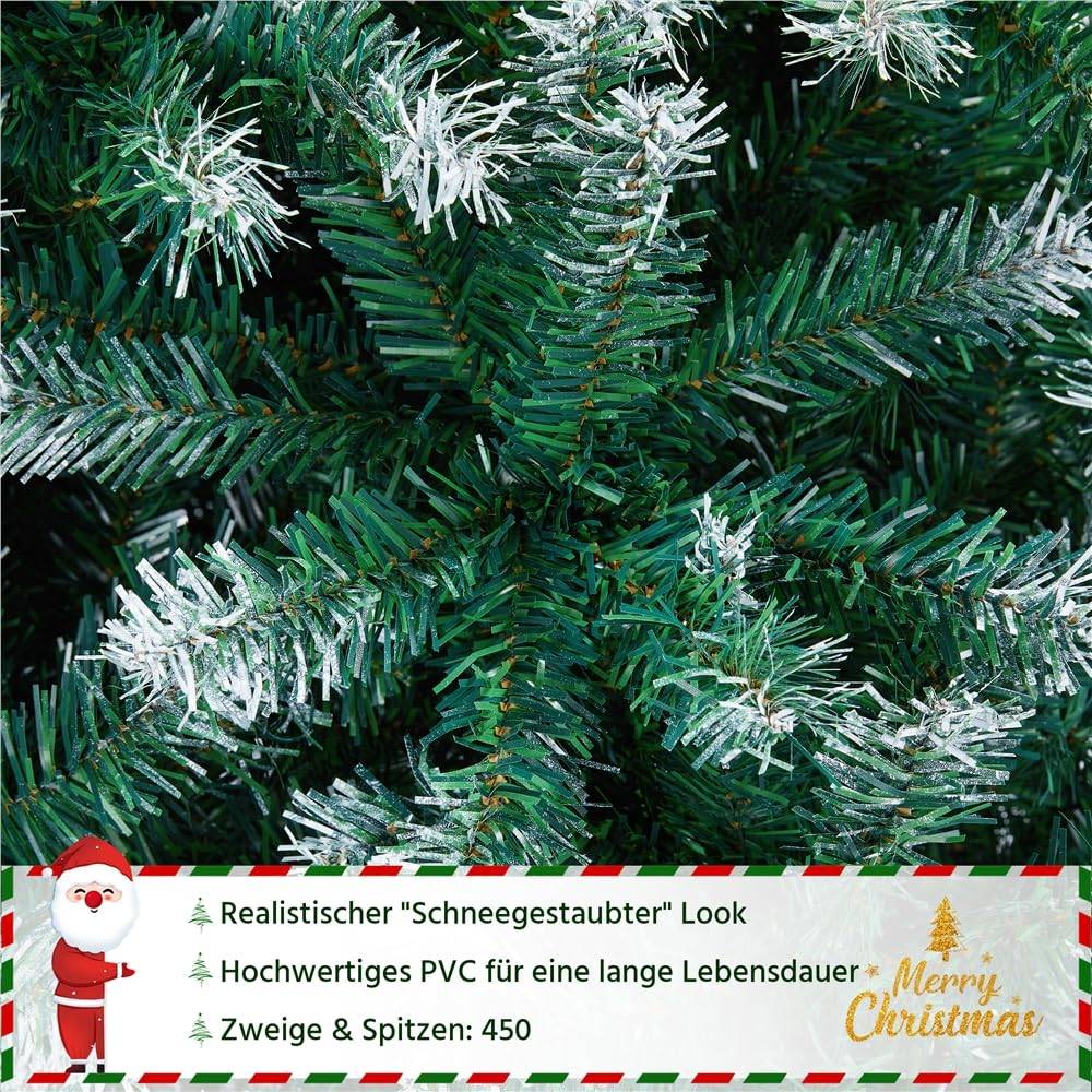 Yaheetech 152,5cm Künstlicher Weihnachtsbaum mit Schnee, Christbaum mit ca.450 Spitzen & Schnellaufbau Klappsystem, Schwer Entflammbarer Tannenbaum