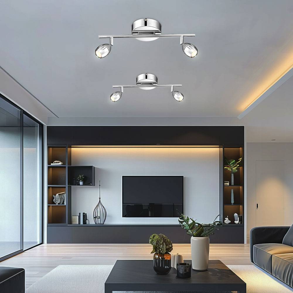 Deckenstrahler 2 flammig LED Deckenlampe Wohnzimmerlampe silber, Spots verstellbar, 2x 5W 400lm warmweiß, LxB 38 x 13 cm, 2er Set