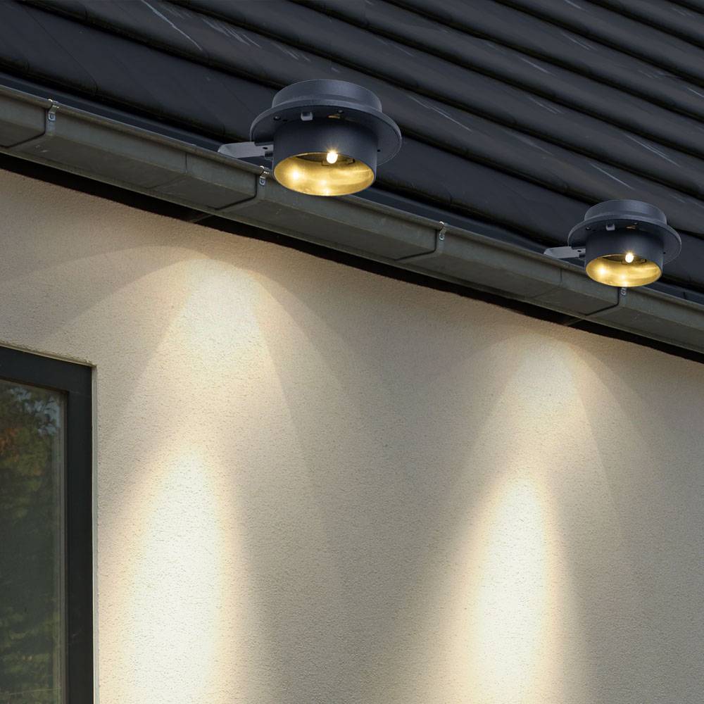 Dachrinnenleuchte Solarlampe anthrazit Wandlampe Klemme Außenleuchte Zaunlampe, Metall Kunststoff, LED warmweiß, L 16 cm, 2er Set