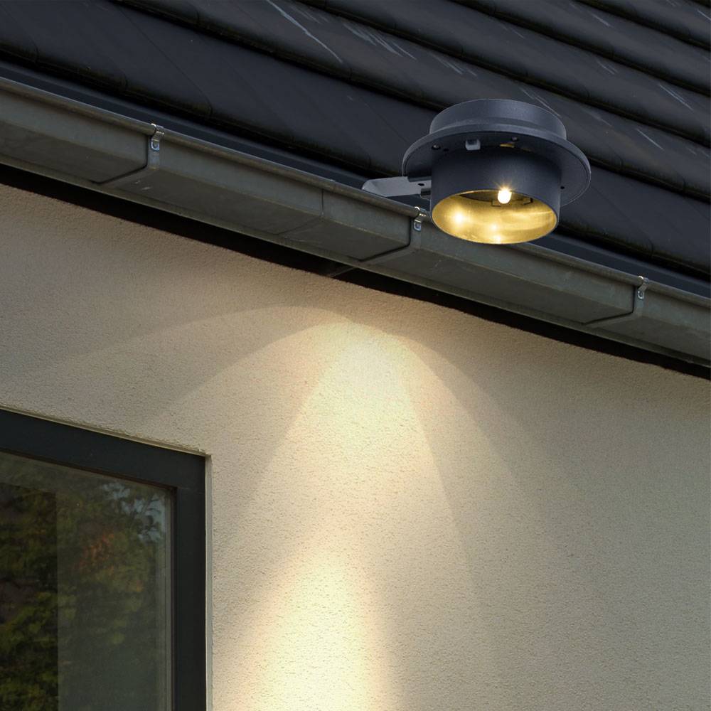 Dachrinnenleuchte Solarlampe anthrazit Wandlampe Klemme Außenleuchte Zaunlampe, Metall Kunststoff, LED warmweiß, L 16 cm, 2er Set