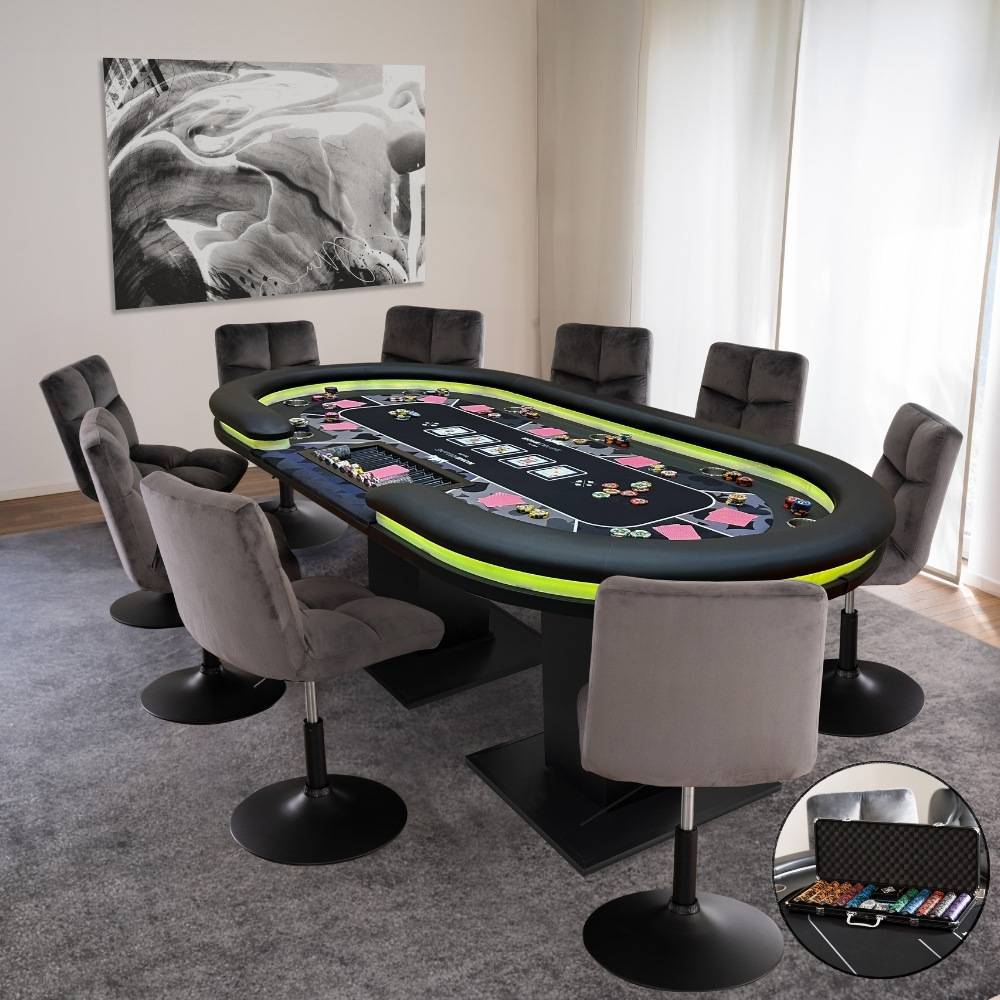 LED POKERTISCH STRAIGHT FLUSH - Ausstattung: 10 Stühle