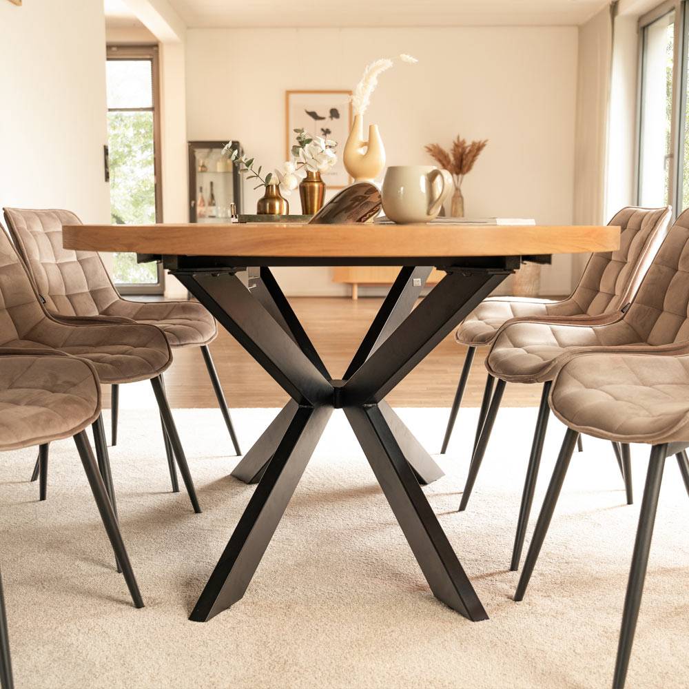 ESSGRUPPE RUND AVENTURA - Ausführung: NODA Cord Creme, Menge: 6 Stühle