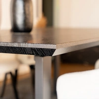 ESSGRUPPE ECKIG AVENCIA - Ausführung: IKALO Webstoff Grau / Braun, Menge: 8 Stühle ESSGRUPPE ECKIG AVENCIA - Ausführung: IKALO Webstoff Grau / Braun, Menge: 8 Stühle