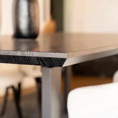 ESSGRUPPE ECKIG AVENCIA - Ausführung: IKALO Webstoff Grau / Braun, Menge: 8 Stühle ESSGRUPPE ECKIG AVENCIA - Ausführung: IKALO Webstoff Grau / Braun, Menge: 8 Stühle