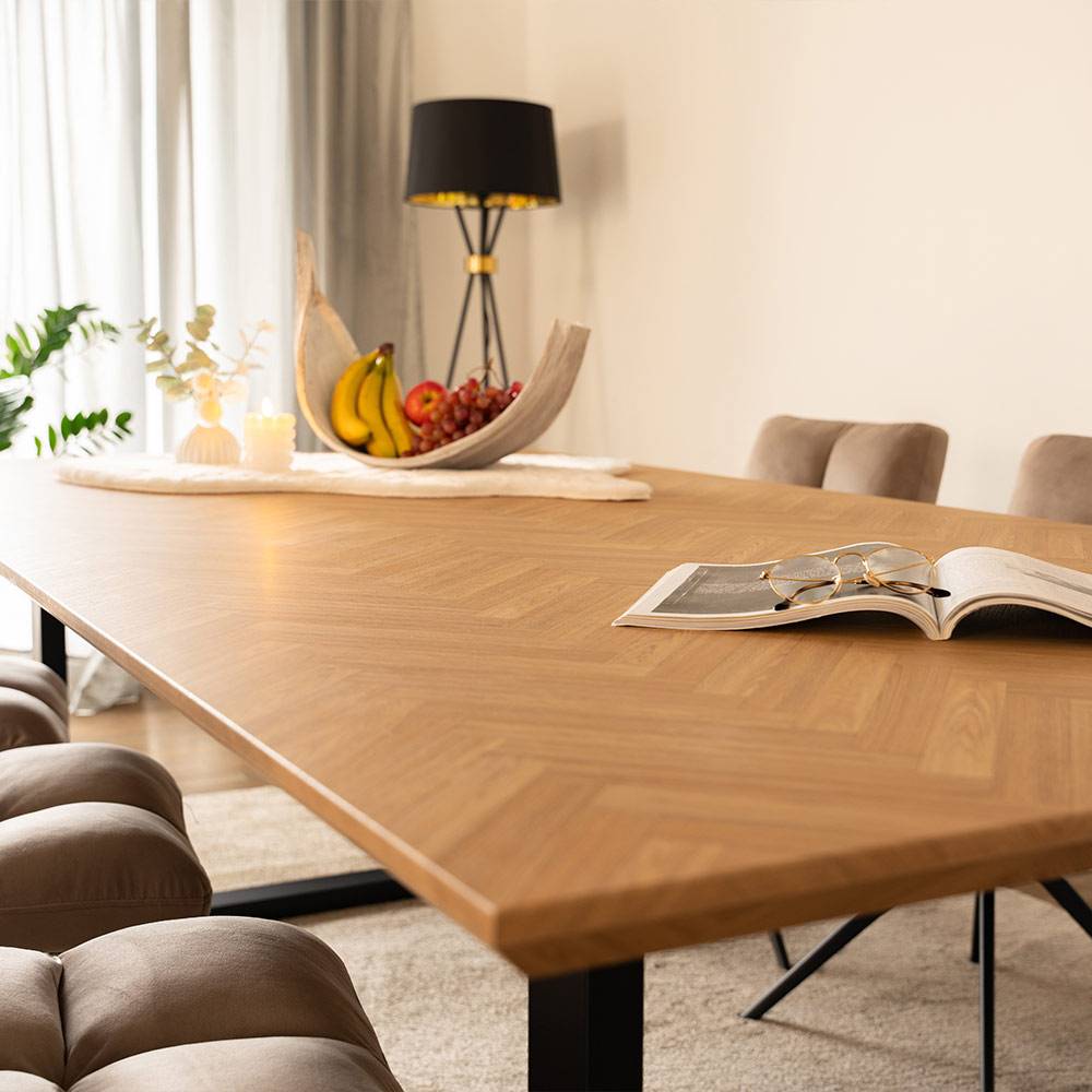 ESSGRUPPE ECKIG AVENCIA - Ausführung: ARIA Samt Beige, Menge: 6 Stühle