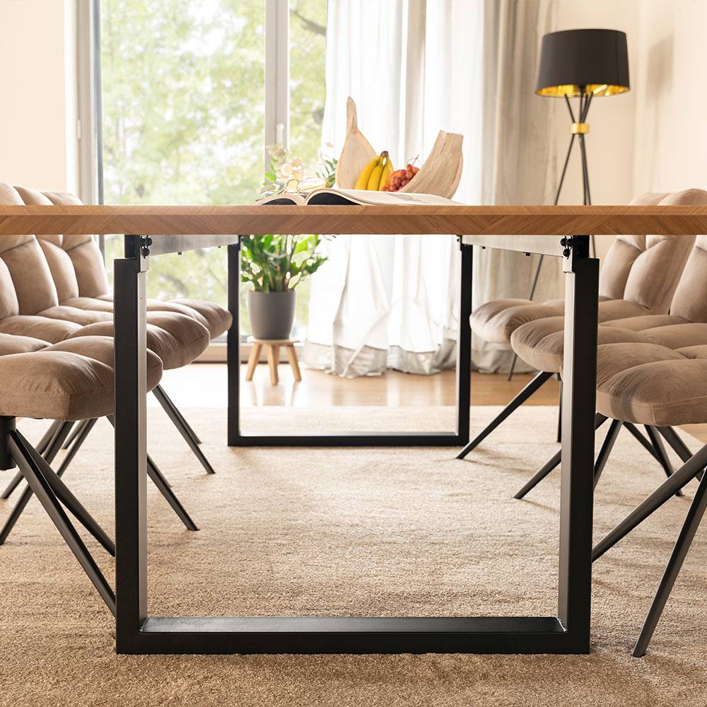 ESSGRUPPE ECKIG AVENCIA - Ausführung: ARIA Samt Beige, Menge: 6 Stühle