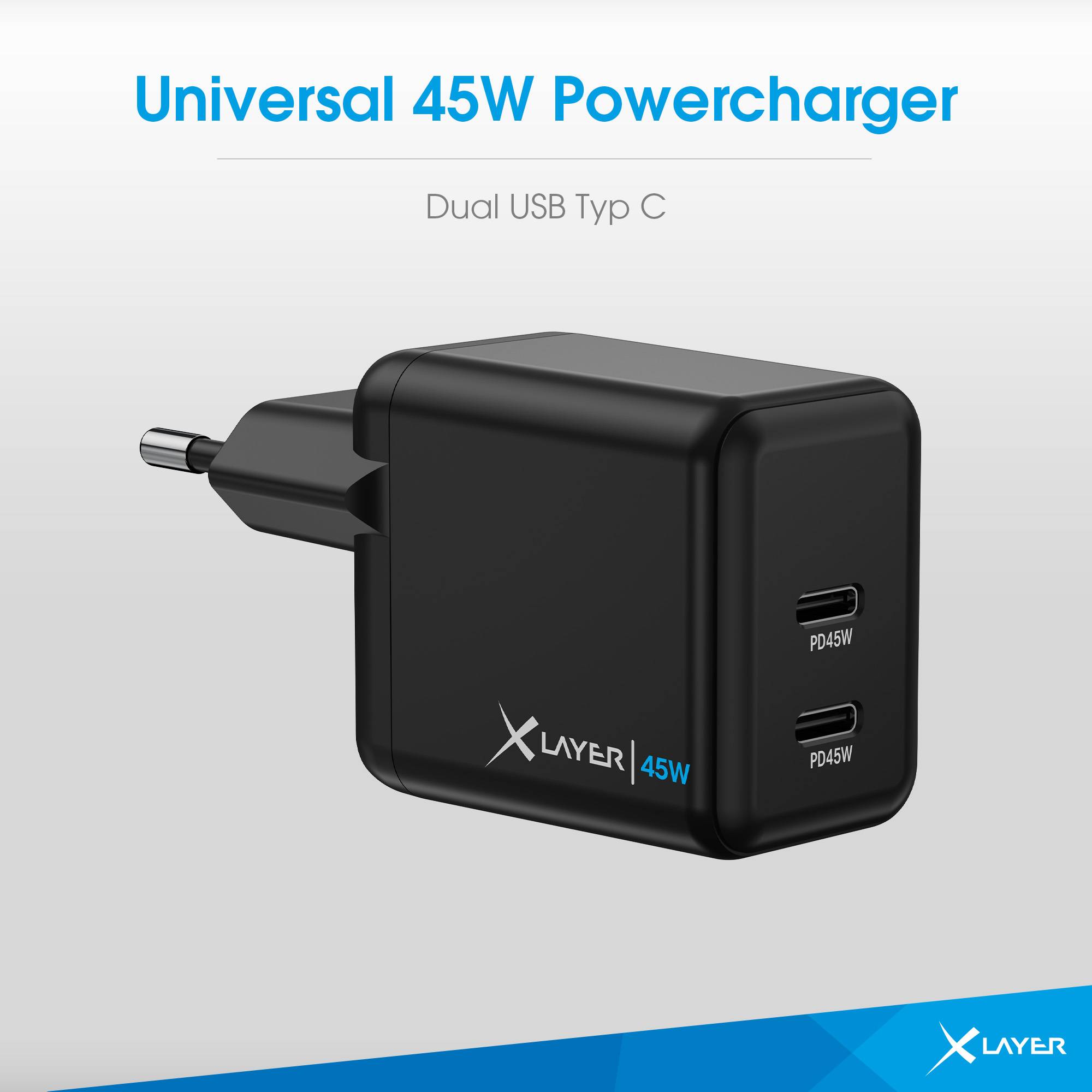 XLayer Universal 45W Powercharger USB Typ C & USB Typ C Black