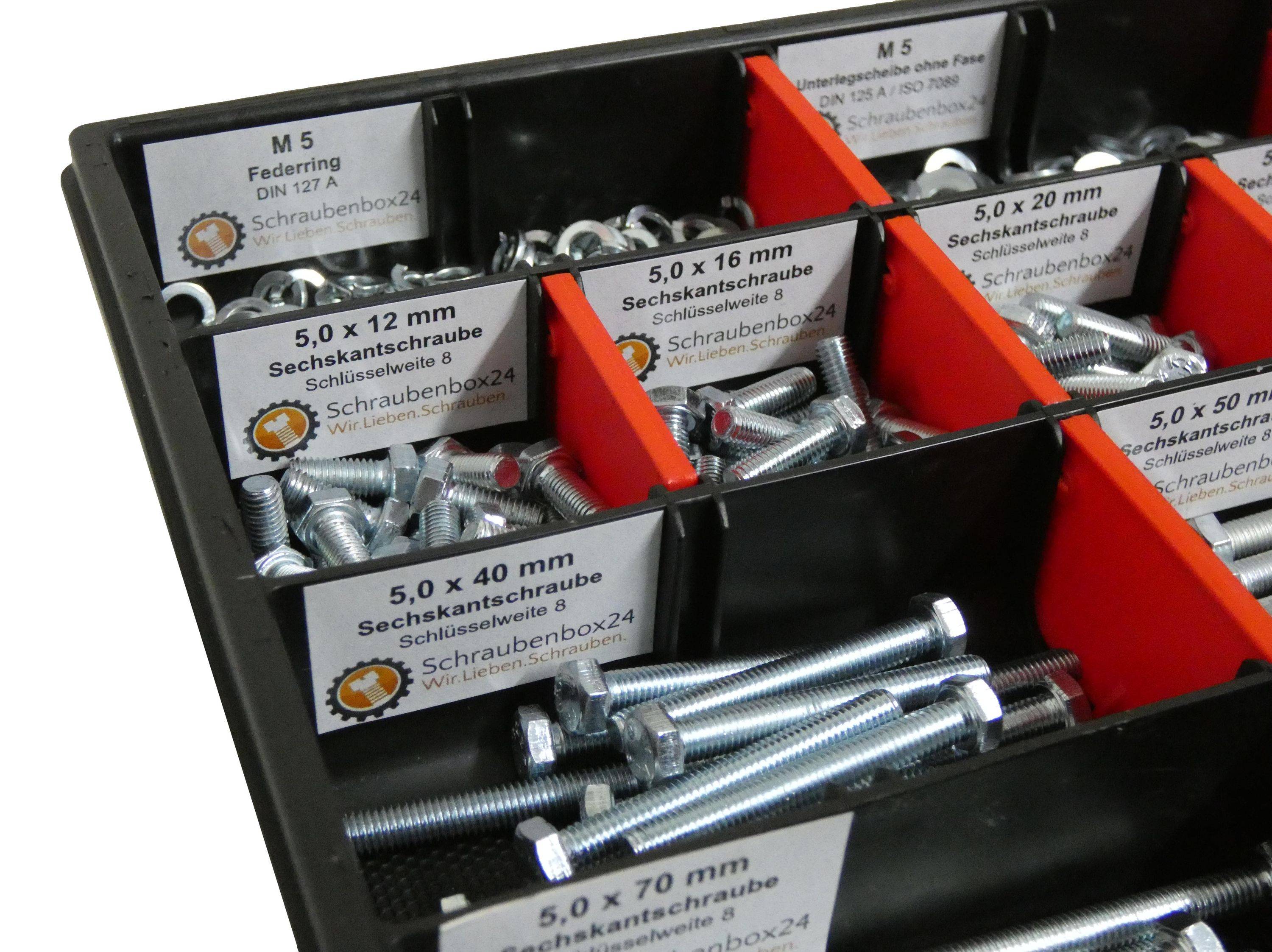 480 tlg Sechskantschrauben Sortiment mit Muttern Unterlegscheiben Federringen M6 // 12mm-80mm Schrauben Set