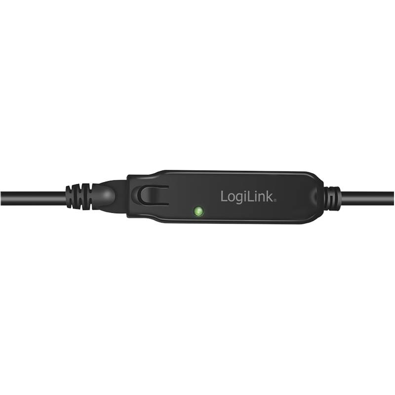 Ein schwarzes LogiLink-Kabel mit einem Stecker verfügt über ein grünes LED-Licht, das den Stromversorgungsstatus oder die Aktivität anzeigt.