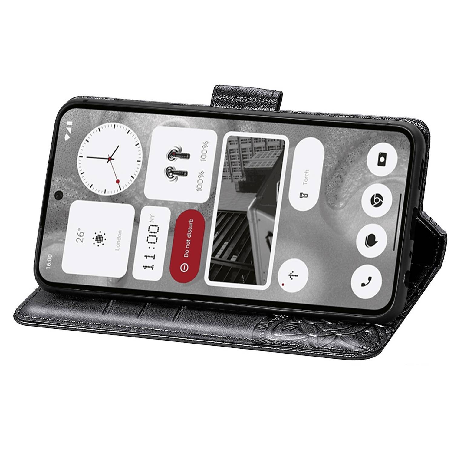 Für Nothing Phone 2 Kunstleder Wallet Handy Tasche Schmetterling Design Hülle Etuis Schwarz