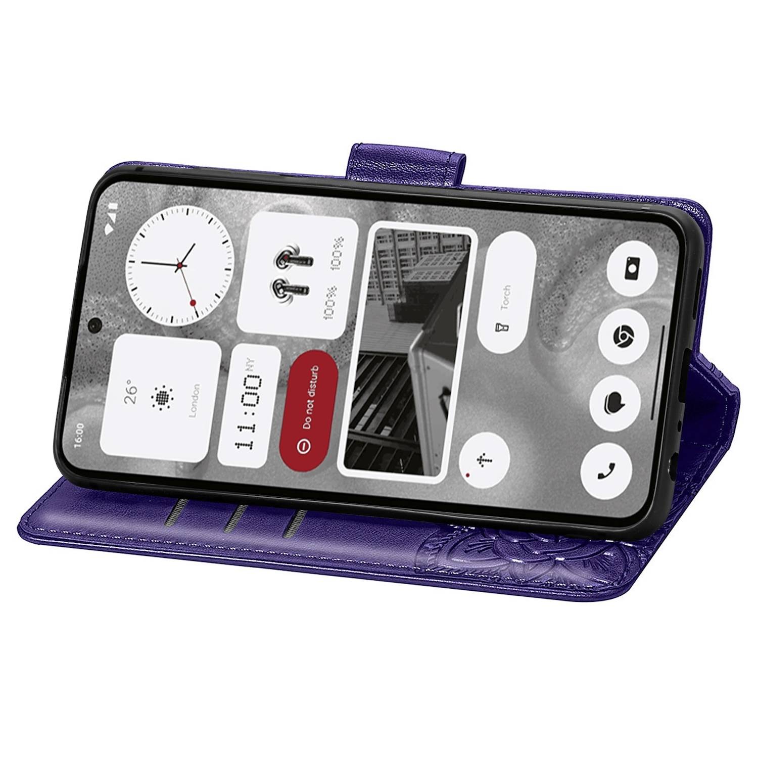 Für Nothing Phone 2 Kunstleder Wallet Handy Tasche Schmetterling Design Hülle Etuis Lila