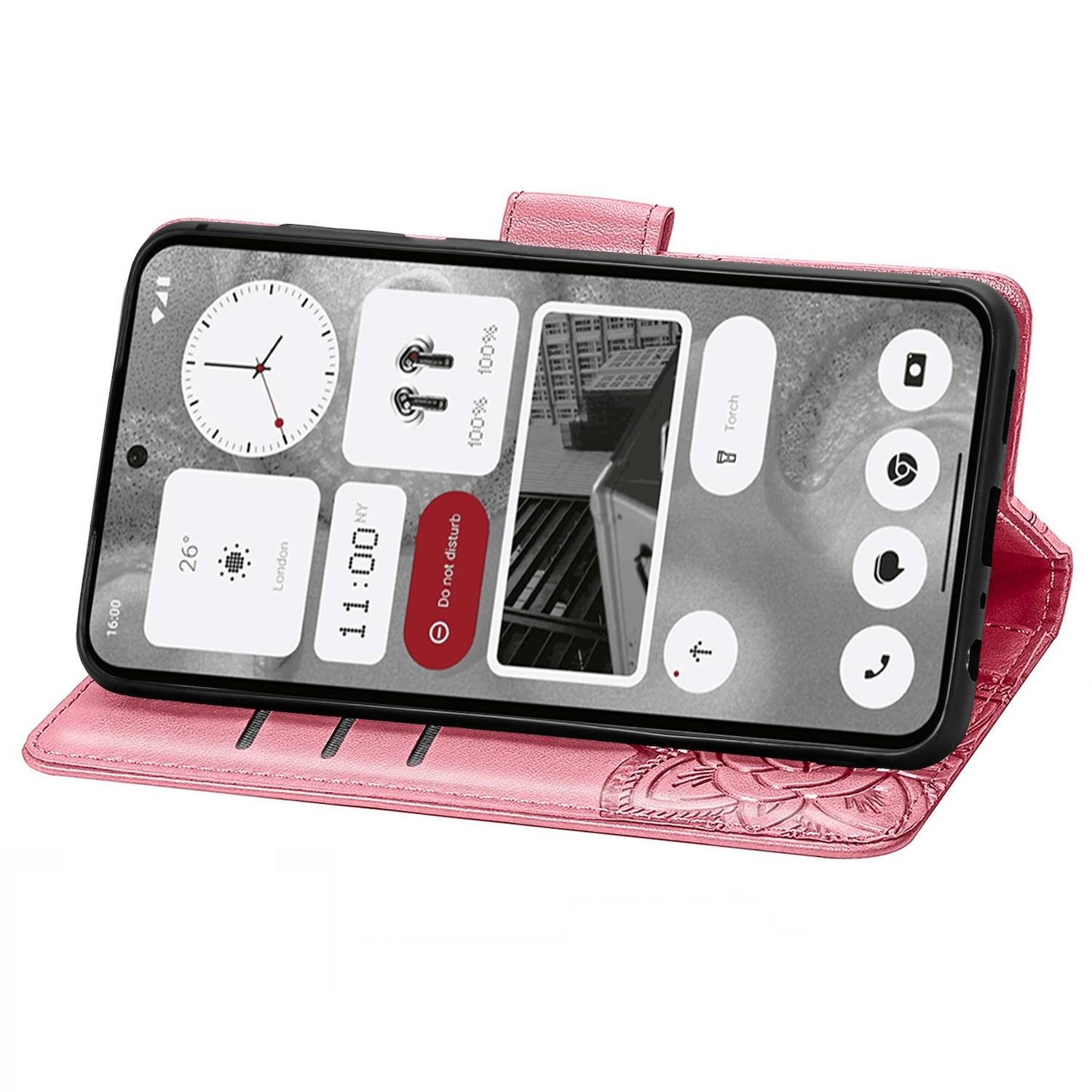 Für Nothing Phone 2 Kunstleder Wallet Handy Tasche Schmetterling Design Hülle Etuis Pink