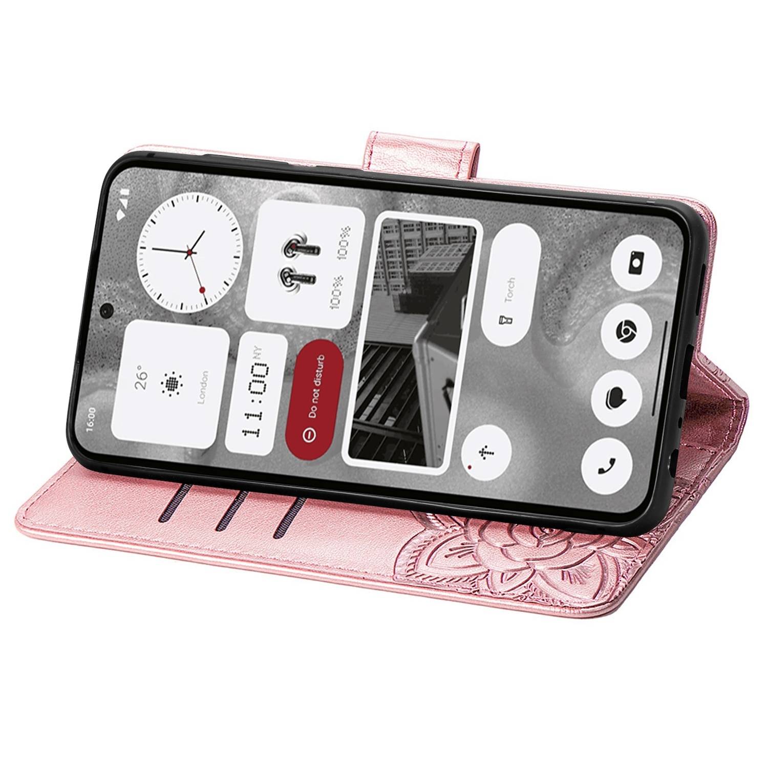 Für Nothing Phone 2 Kunstleder Wallet Handy Tasche Schmetterling Design Hülle Etuis Rosa