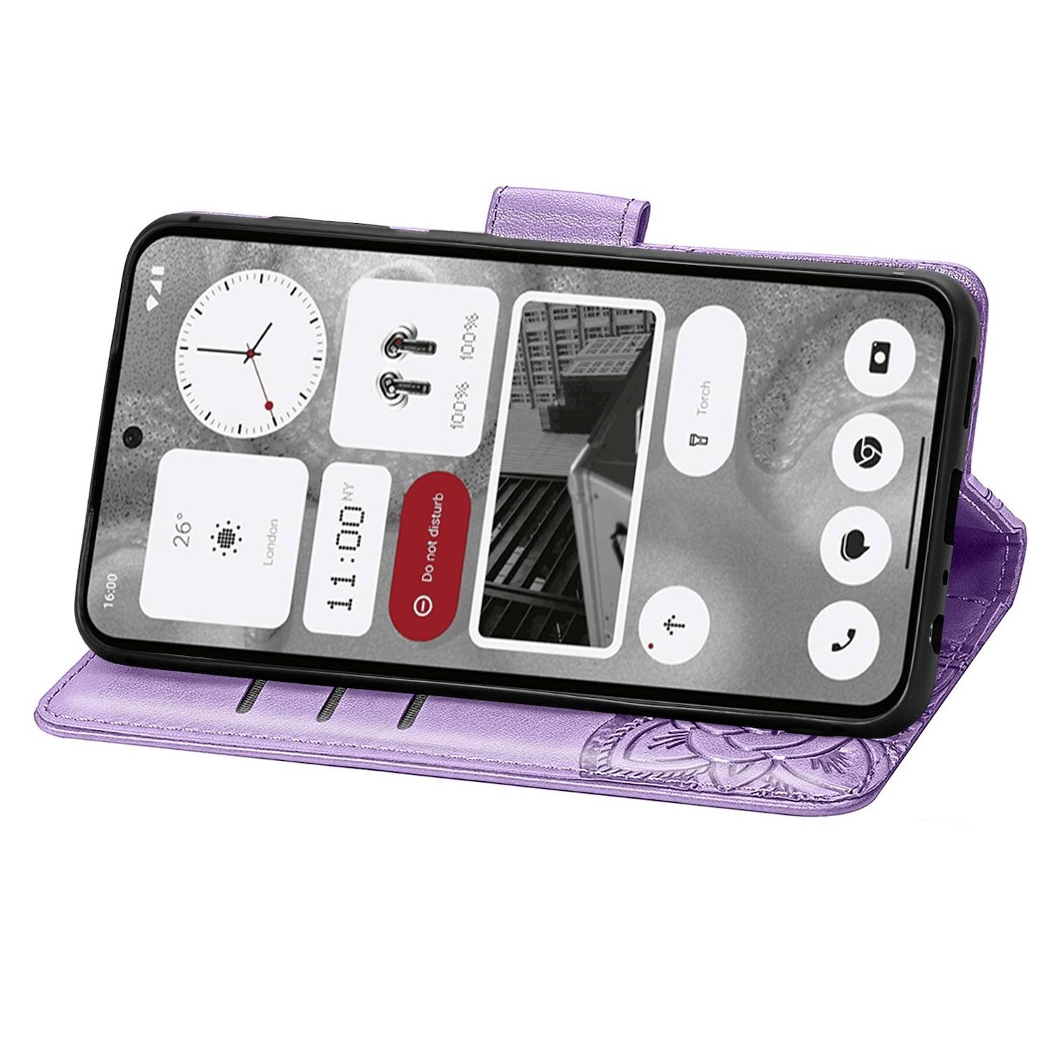 Für Nothing Phone 2 Kunstleder Wallet Handy Tasche Schmetterling Design Hülle Etuis Hell-Lila