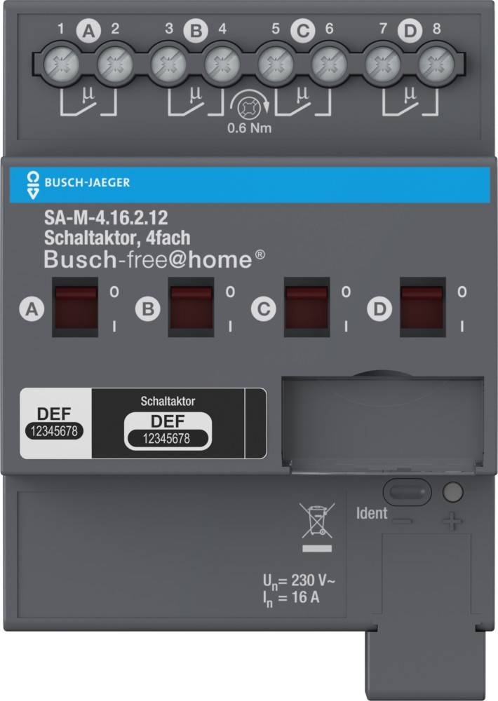 Busch-Jaeger Schaltaktor,4-fach 16 A SA-M-4.16.2.12