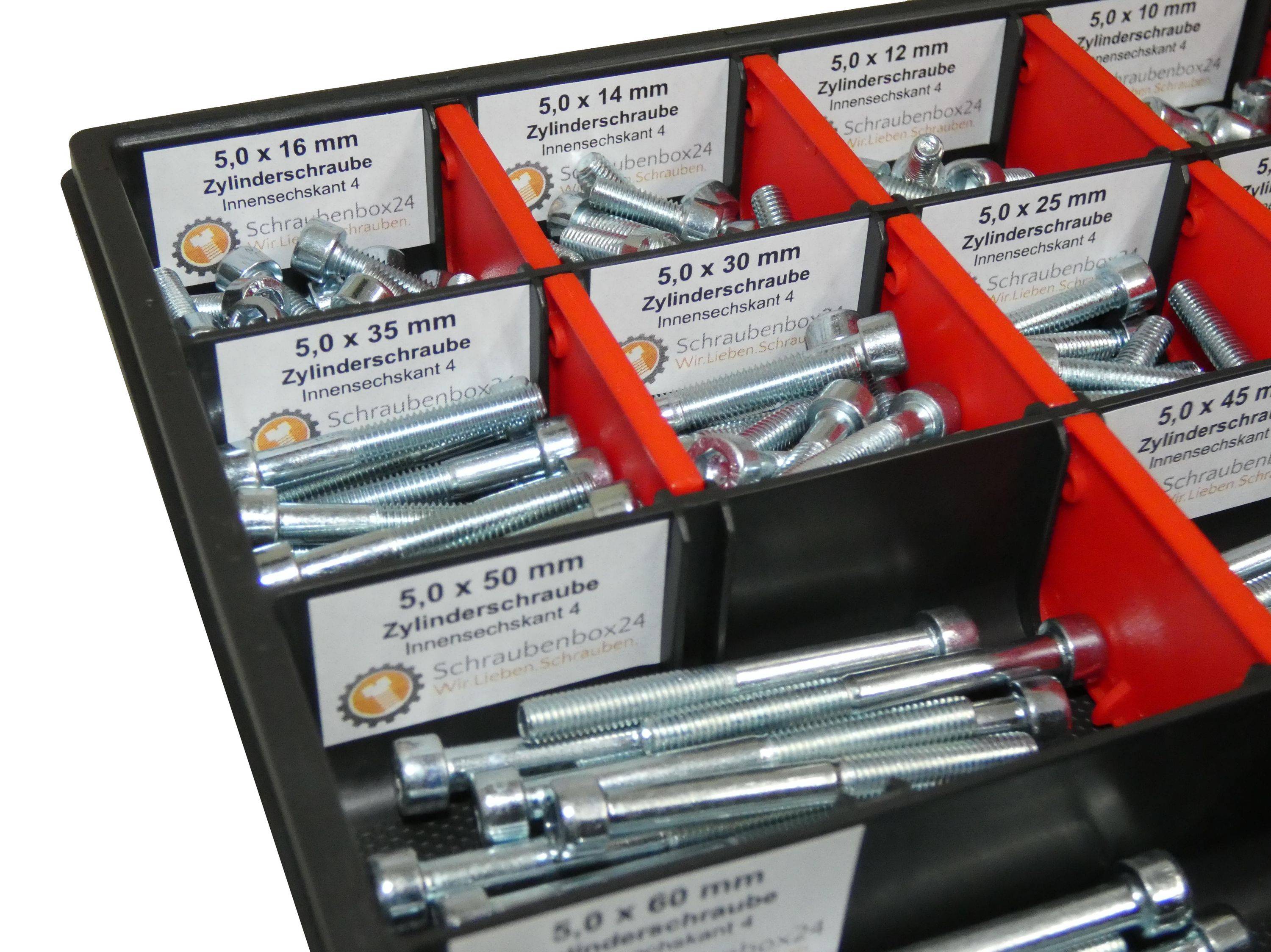 300 tlg Zylinderschrauben Sortiment M5 // 6mm-60mm Schrauben Set Schraubenbox DIN 912/ISO4762 Bolzen Vollgewindeschrauben Maschinenschrauben