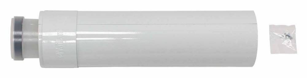 Ein zylindrisches weißes Laborproben-Röhrchen mit grauer Kappe, horizontal auf einfachem Hintergrund dargestellt, mit einem kleinen Trockenmittelbeutel daneben.