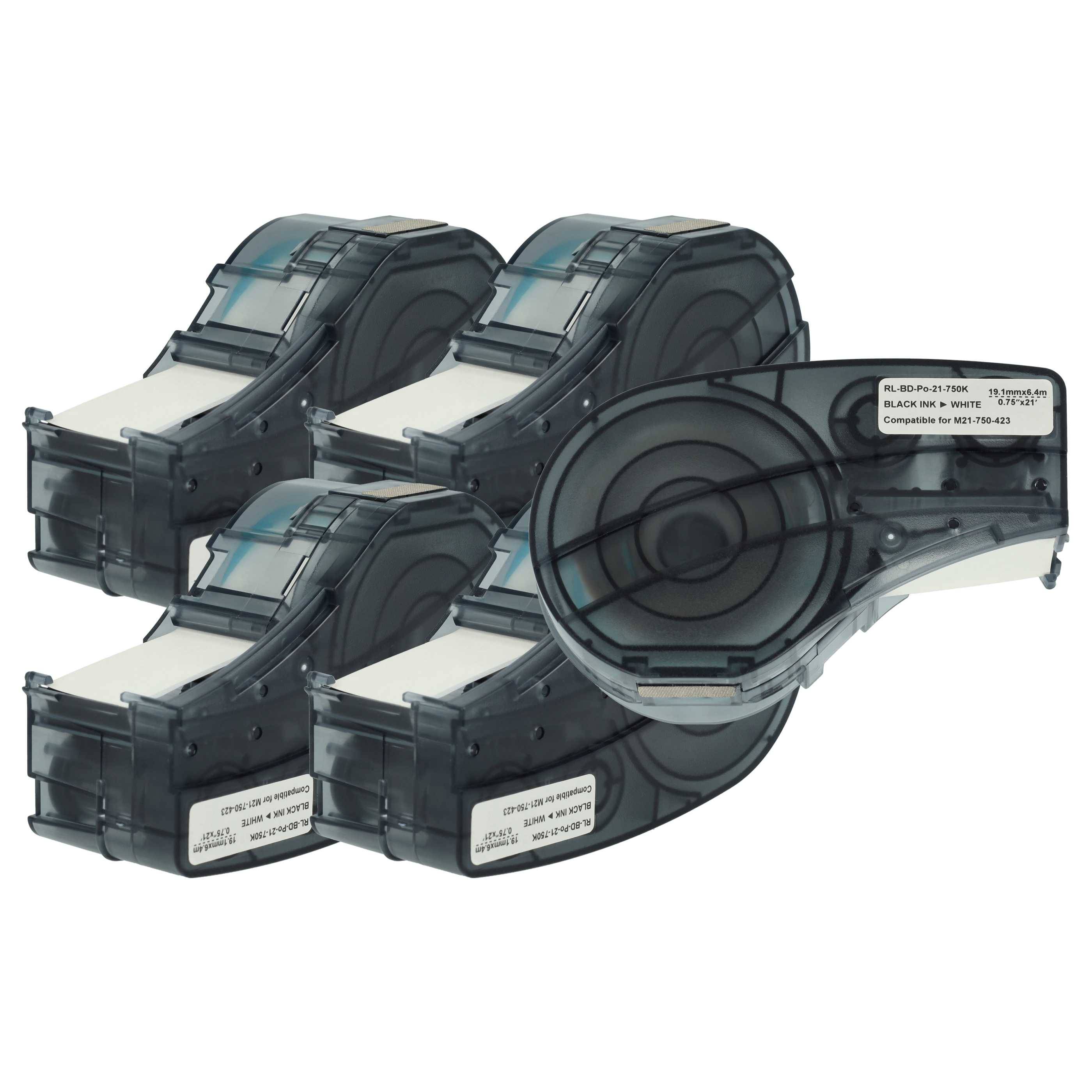 vhbw 5x Schriftband-Kassette kompatibel mit Brady BMP21-LAB | BMP21-PLUS, ID PAL, BMP21, LABPAL Etiketten-Drucker 19,05mm Schwarz auf Weiß