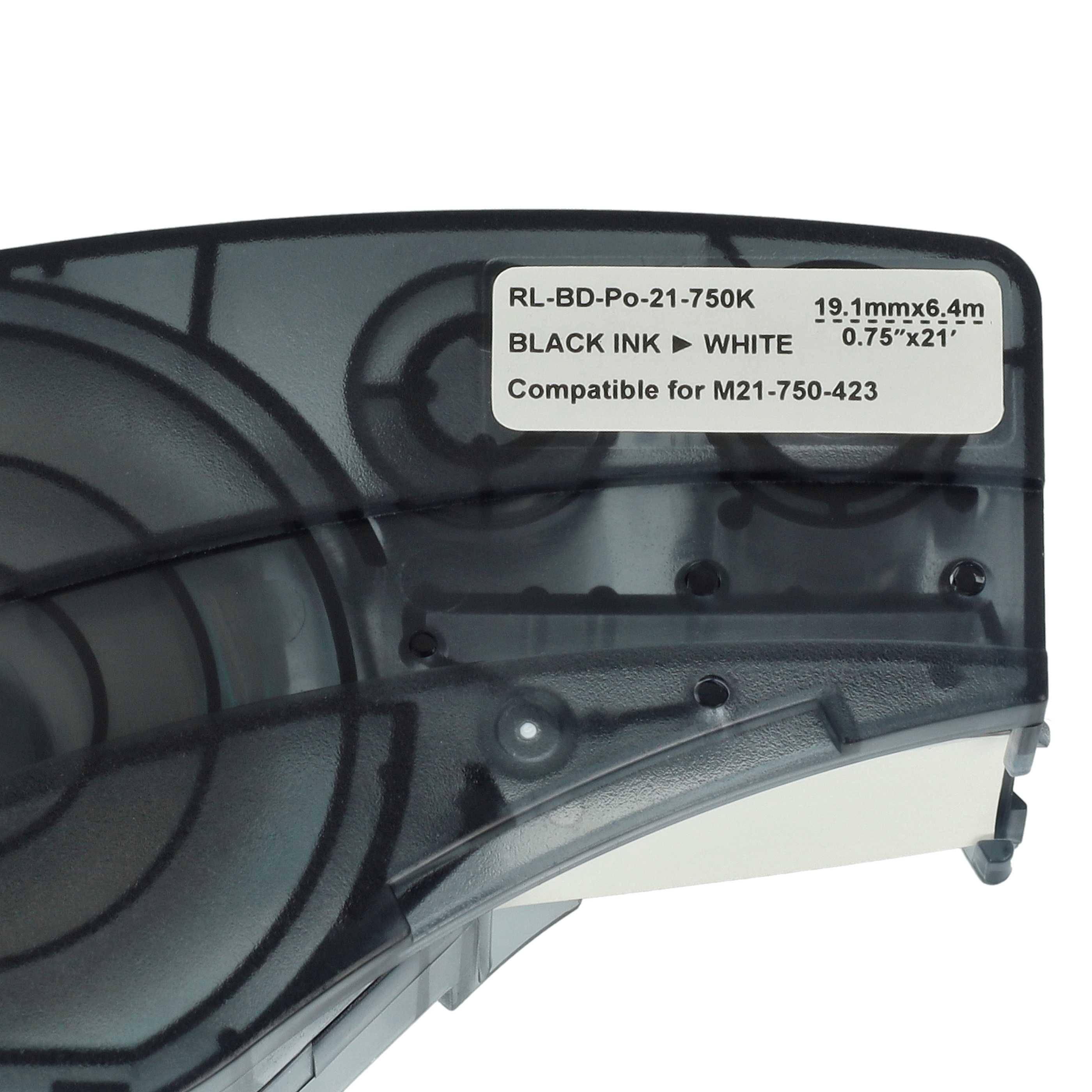 vhbw 5x Schriftband-Kassette kompatibel mit Brady BMP21-LAB, BMP21-PLUS, ID PAL, BMP21, LABPAL Etiketten-Drucker 19,05mm Schwarz auf Weiß, Polyester