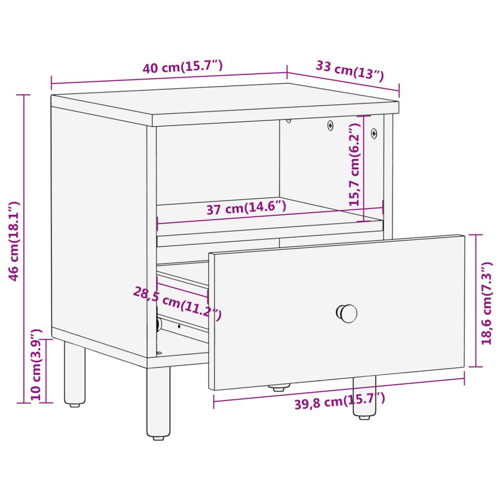 vidaXL Nachttische 2 Stk. 40x33x46 cm Massivholz Akazie
