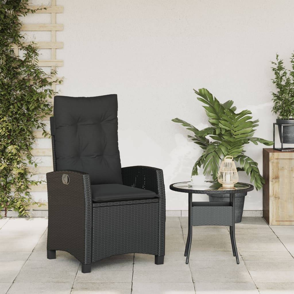 vidaXL Gartensessel Verstellbar mit Kissen Schwarz Poly Rattan