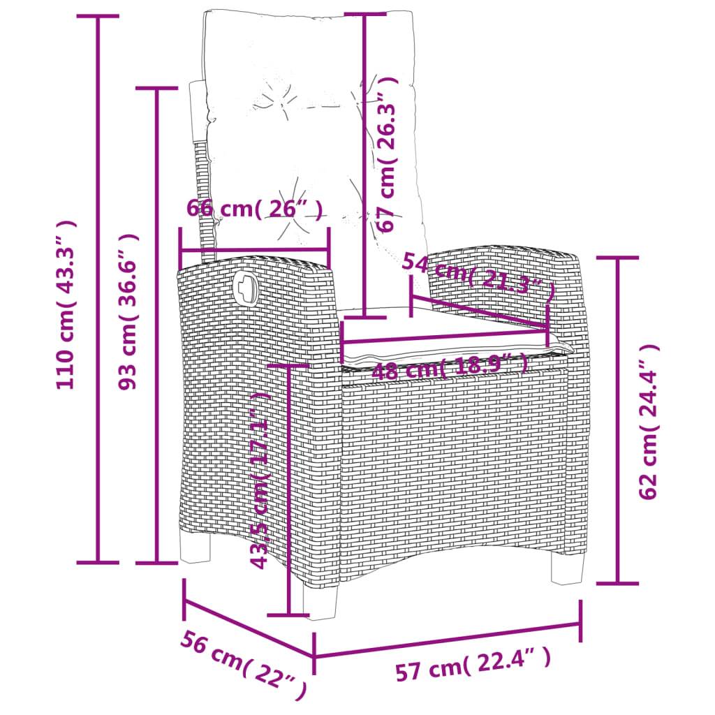 vidaXL Gartensessel Kissen 2Stk. Verstellbar Beigemischung Poly Rattan