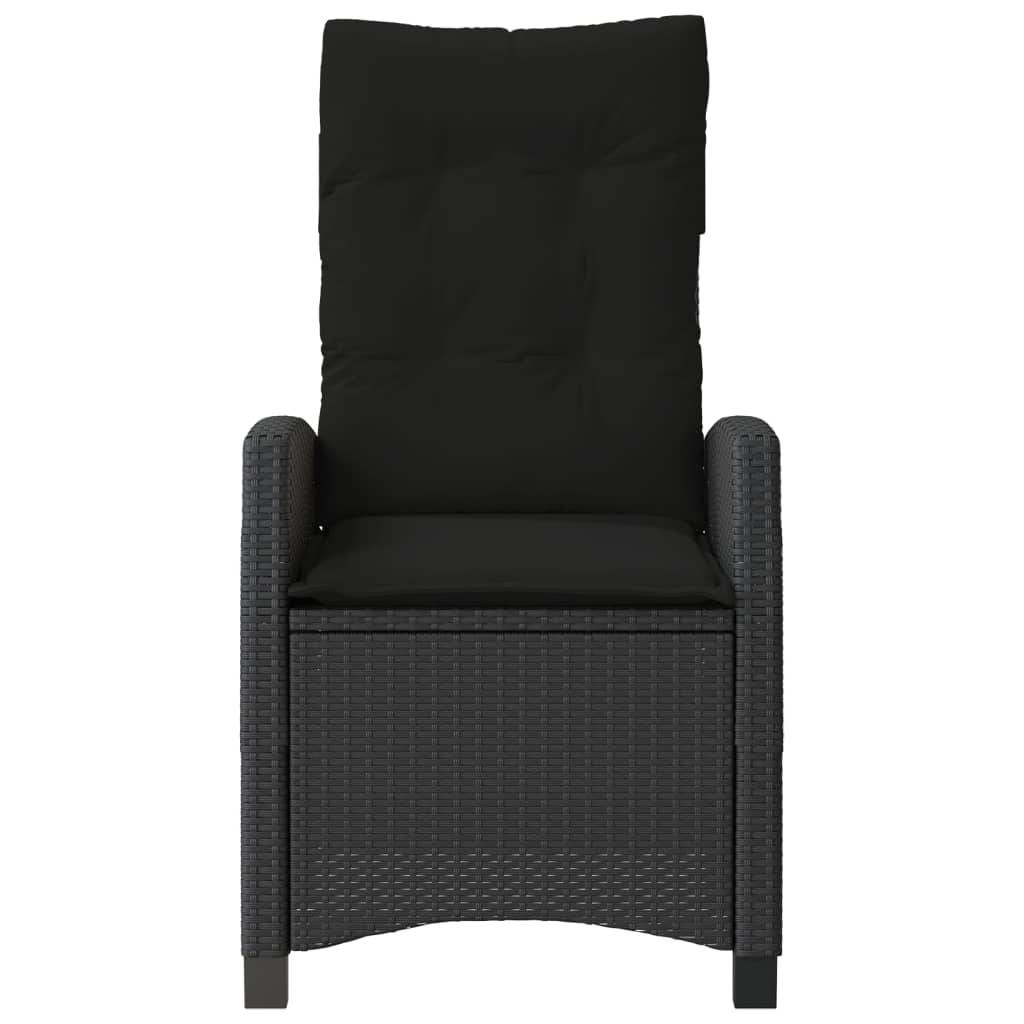 vidaXL Gartensessel Verstellbar mit Kissen Schwarz Poly Rattan