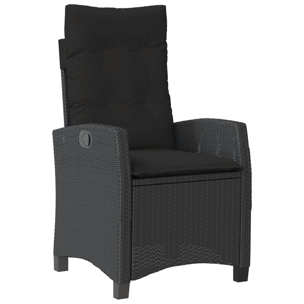 vidaXL Gartensessel Verstellbar mit Kissen Schwarz Poly Rattan