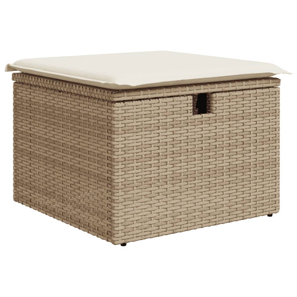 vidaXL Gartenhocker mit Kissen Beige 55x55x37 cm Poly Rattan