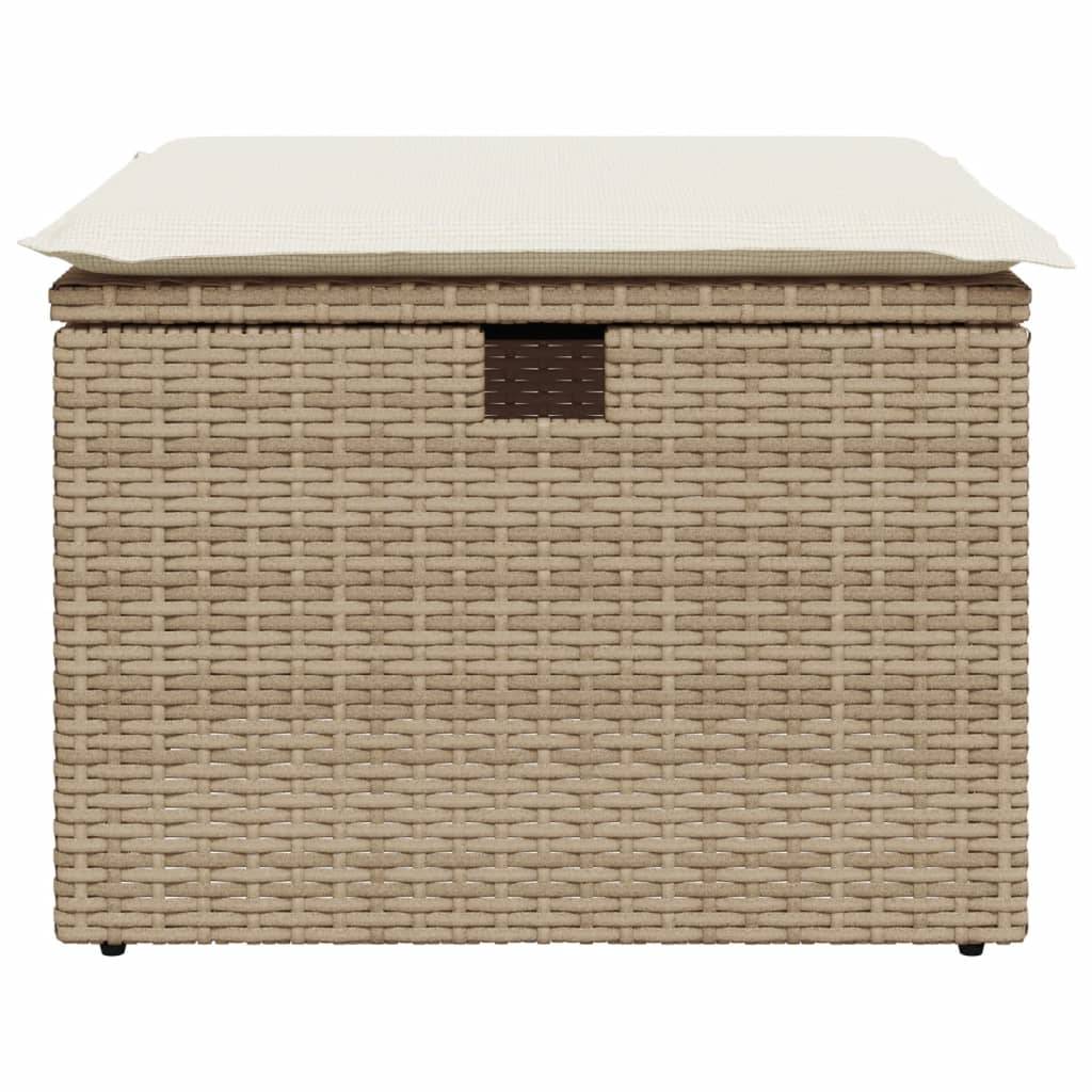 vidaXL Gartenhocker mit Kissen Beige 55x55x37 cm Poly Rattan