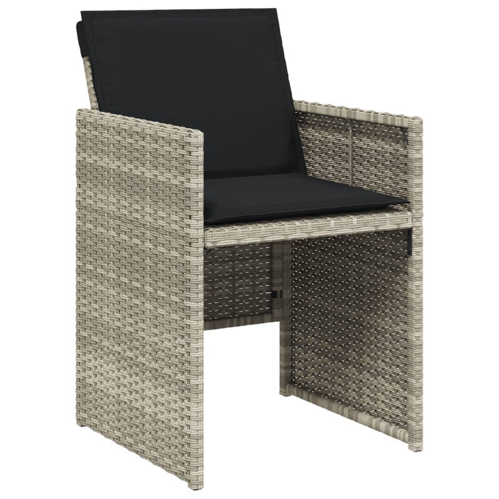 vidaXL 9-tlg. Garten-Essgruppe mit Kissen Hellgrau Poly Rattan