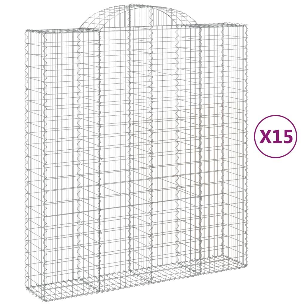 vidaXL Gabionen mit Hochbogen 15Stk. 200x50x220/240cm Verzinktes Eisen