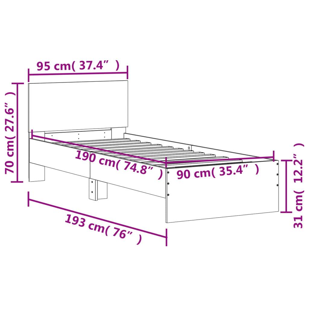 vidaXL Bettgestell mit Kopfteil und LED-Leuchten Sonoma-Eiche 90x190cm