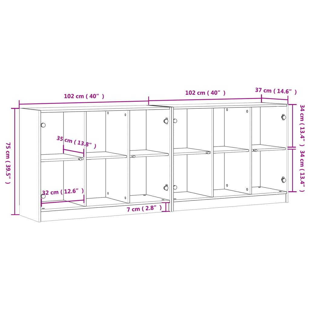 vidaXL Bücherschrank mit Türen Grau Sonoma 204x37x75 cm Holzwerkstoff