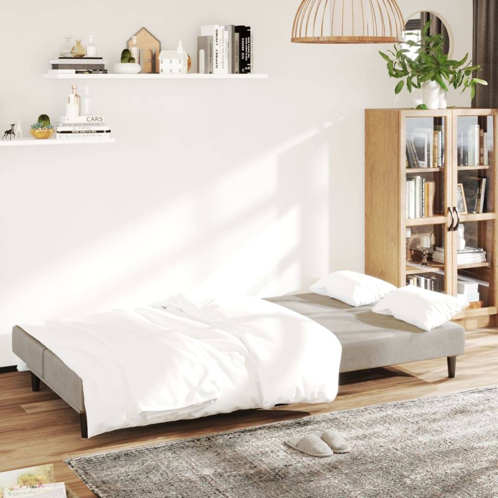 vidaXL Schlafsofa 2-Sitzer Hellgrau Samt
