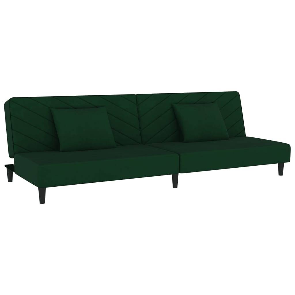 vidaXL Schlafsofa 2-Sitzer mit 2 Kissen Dunkelgrün Samt