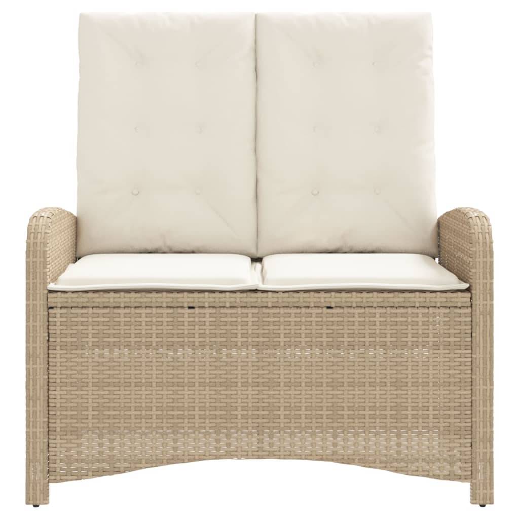 vidaXL Gartenbank Verstellbar mit Kissen Beige Poly Rattan