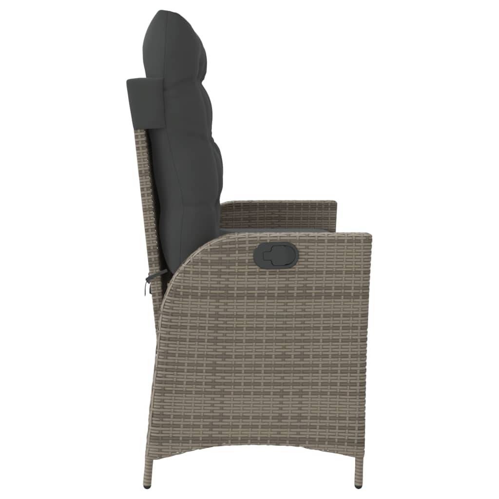 vidaXL Gartenbank Verstellbar mit Kissen Grau Poly Rattan