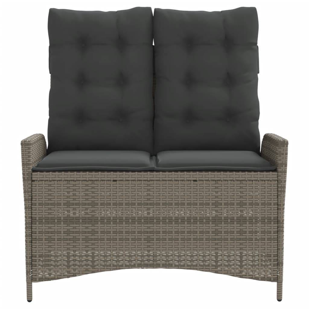 vidaXL Gartenbank Verstellbar mit Kissen Grau Poly Rattan