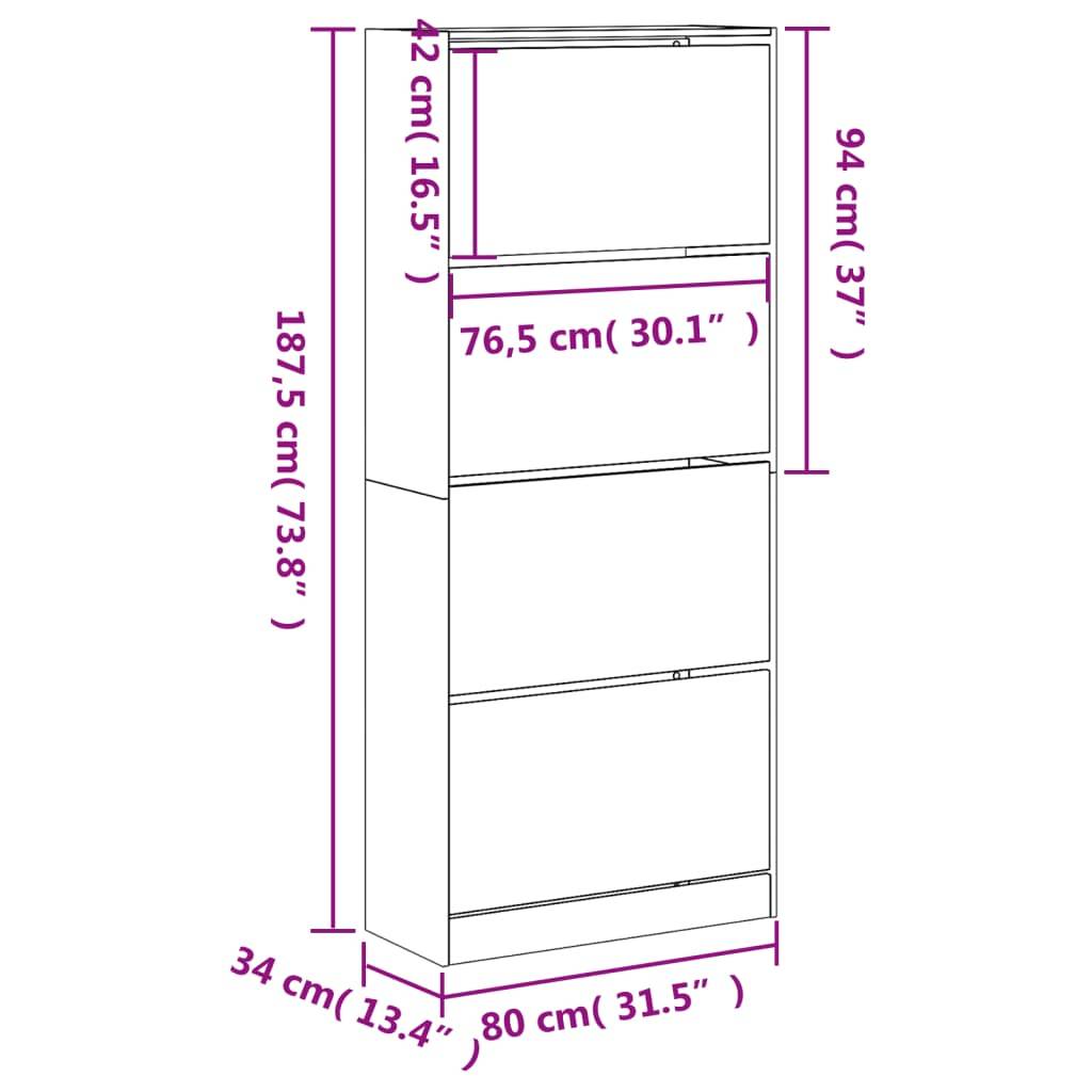 vidaXL Schuhschrank mit 4 Klappen Sonoma-Eiche 80x34x187,5 cm