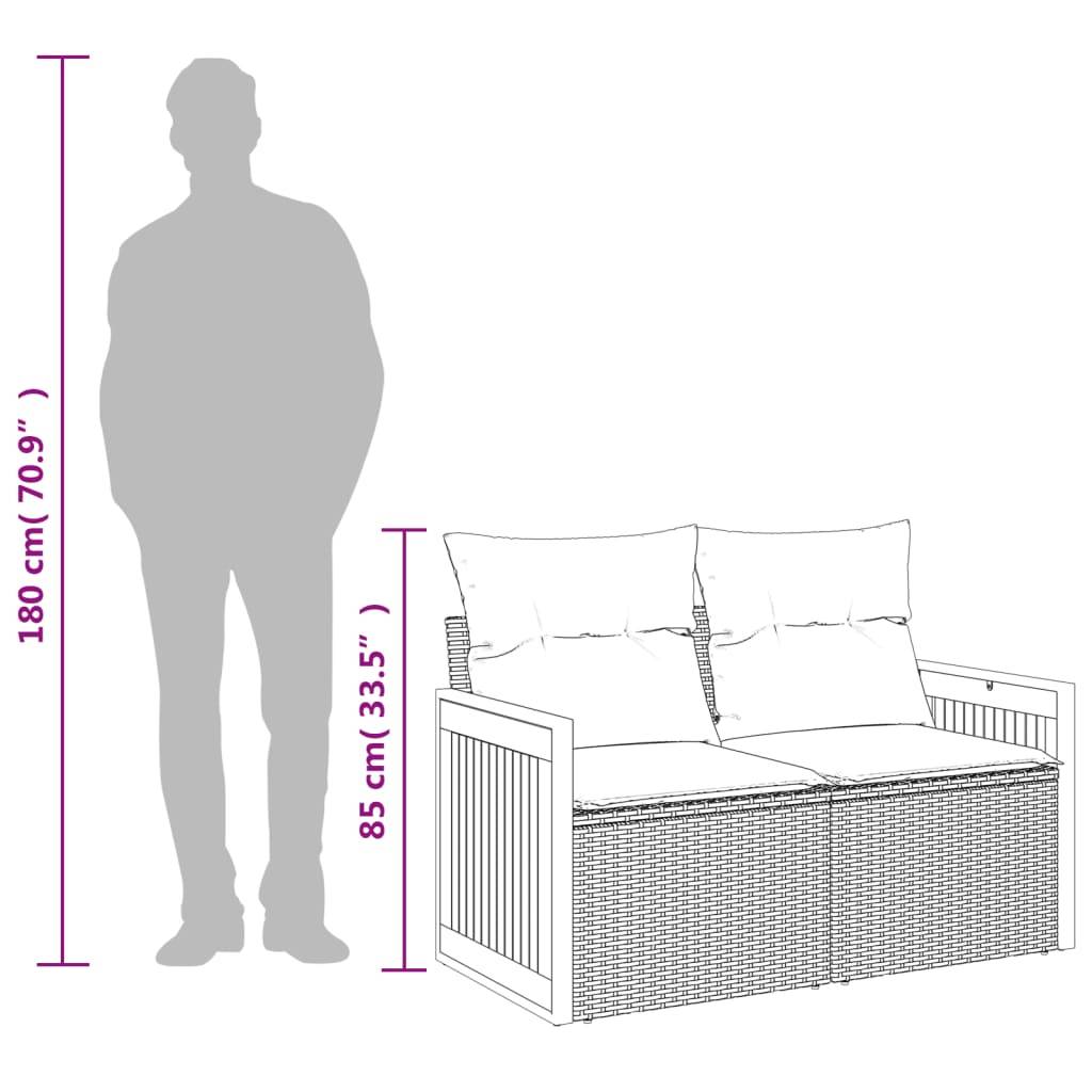 vidaXL Gartensofa mit Kissen 2-Sitzer Schwarz Poly Rattan