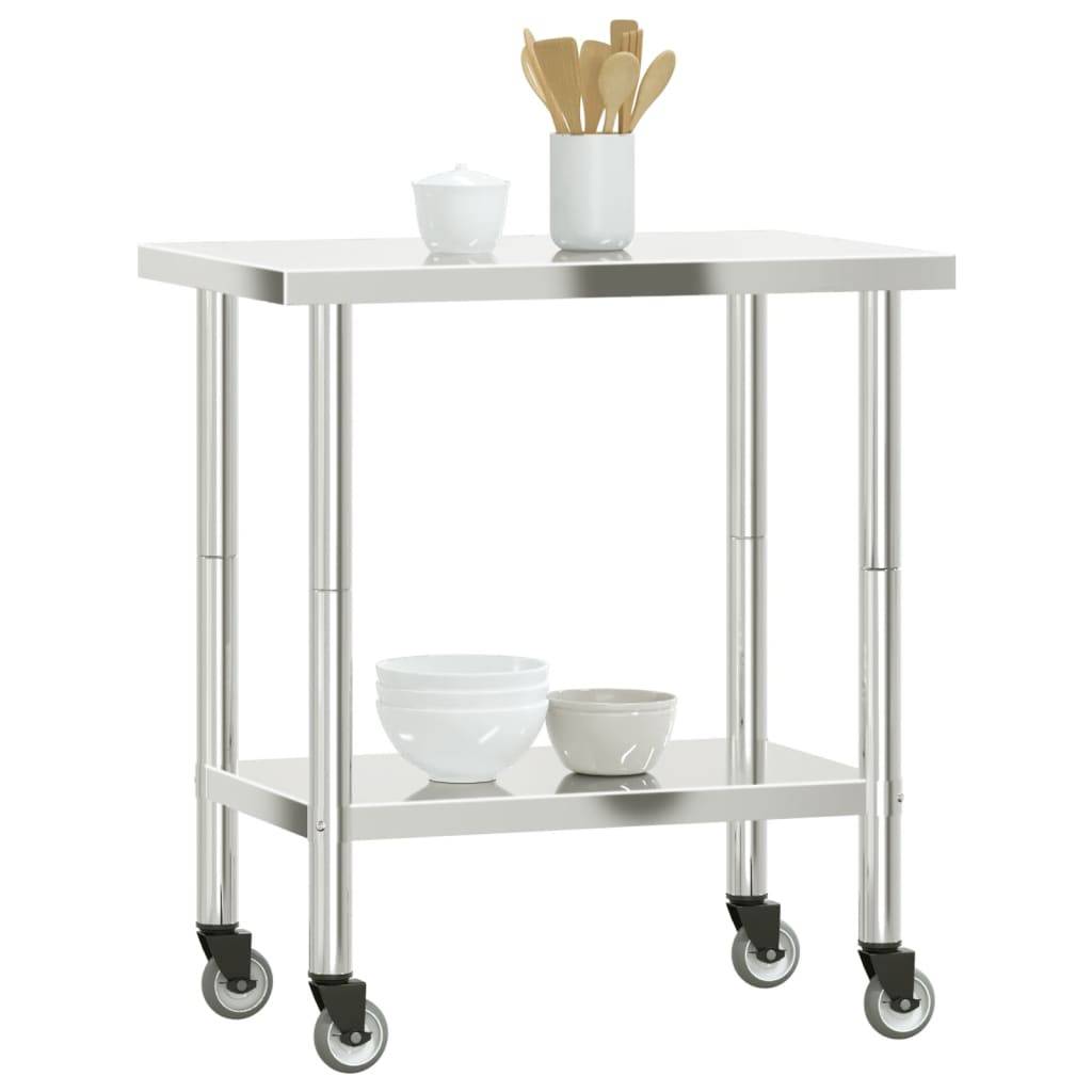 vidaXL Küchen-Arbeitstisch mit Rollen 82,5x55x85 cm Edelstahl