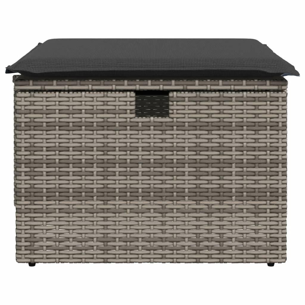 vidaXL Gartenhocker mit Kissen Grau 55x55x37 cm Poly Rattan