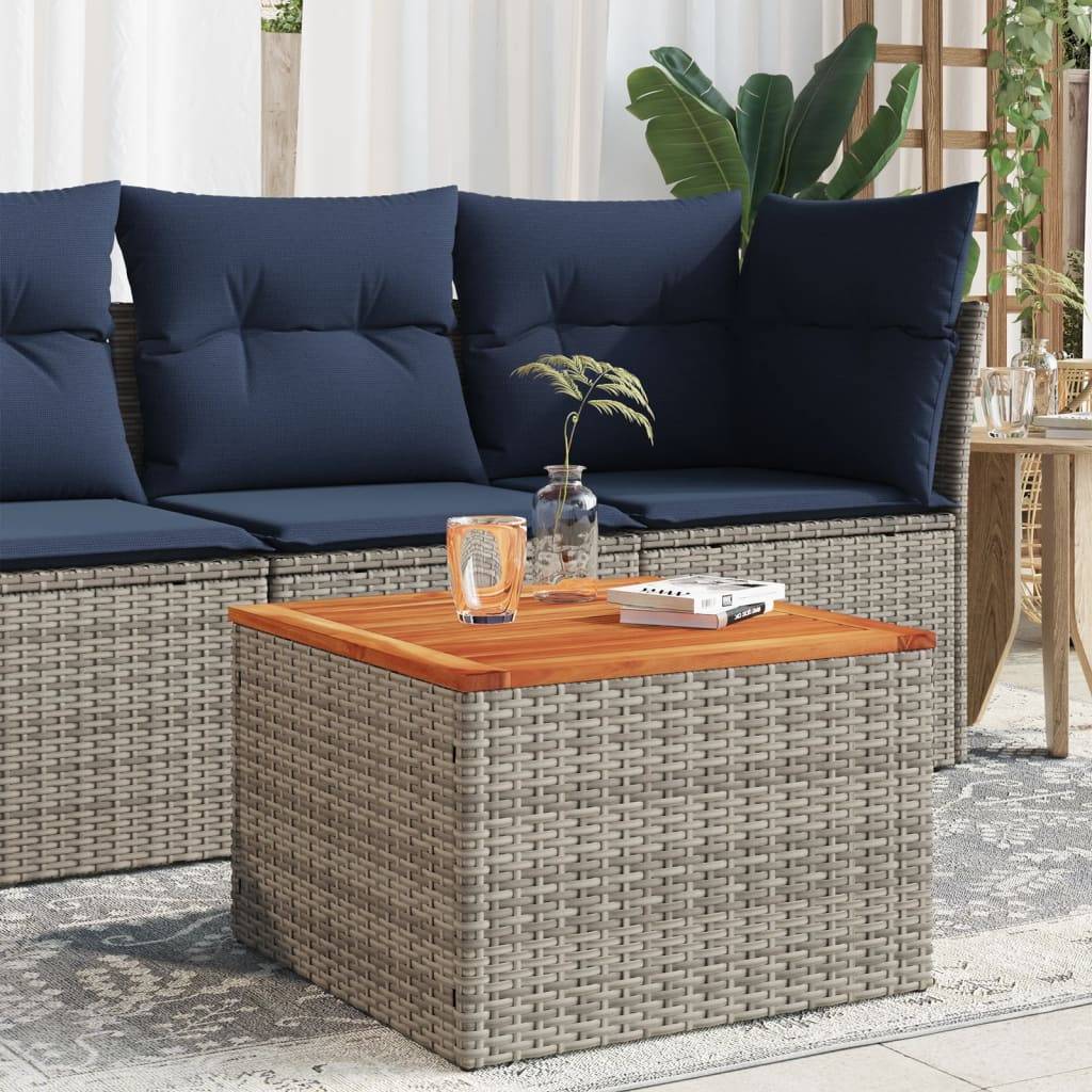 vidaXL Gartentisch Grau 55x55x37 cm Poly Rattan und Akazienholz