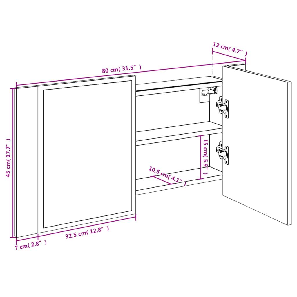 vidaXL LED-Spiegelschrank Grau Sonoma 80x12x45 cm Acryl