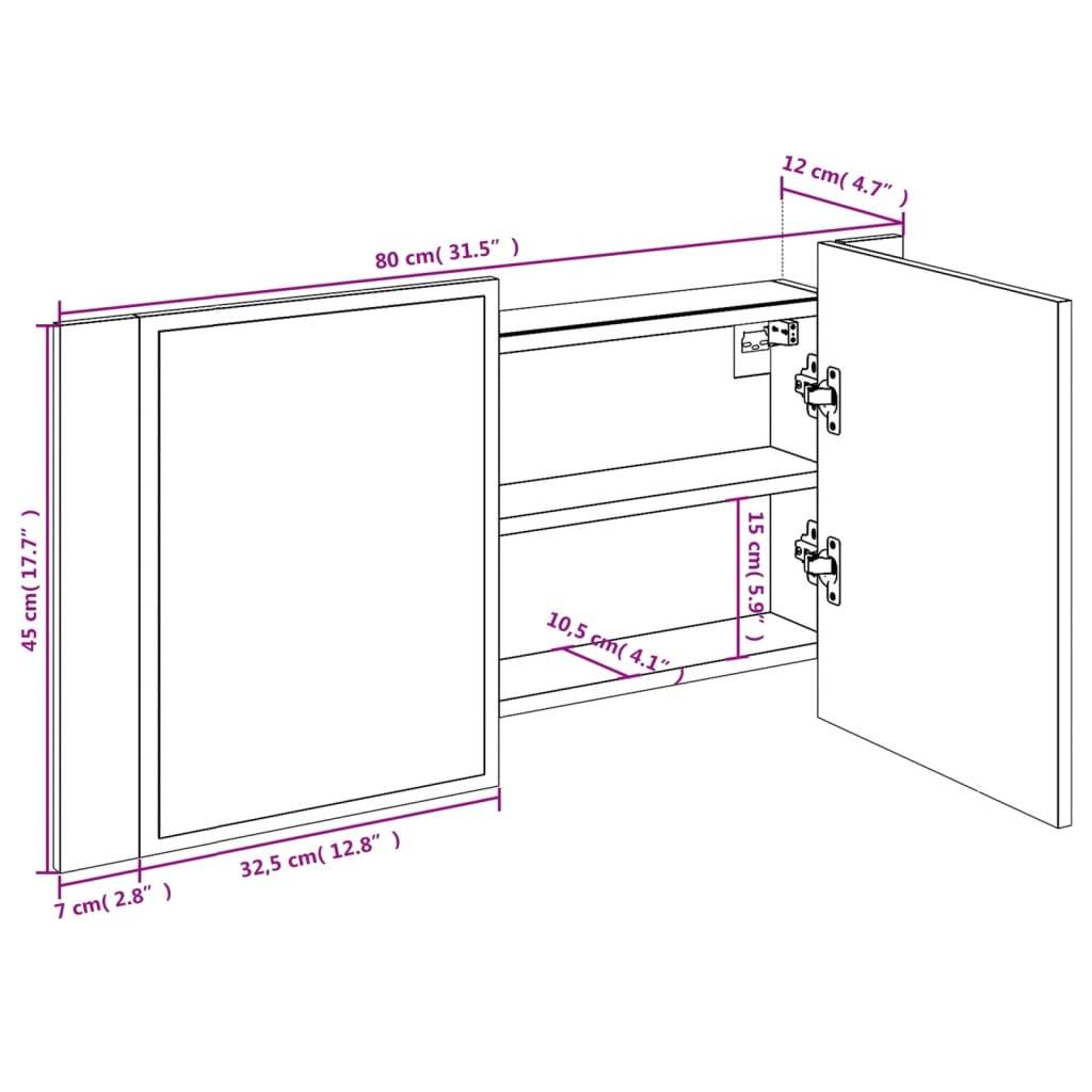 vidaXL LED-Spiegelschrank Braun Eichen-Optik 80x12x45 cm Acryl